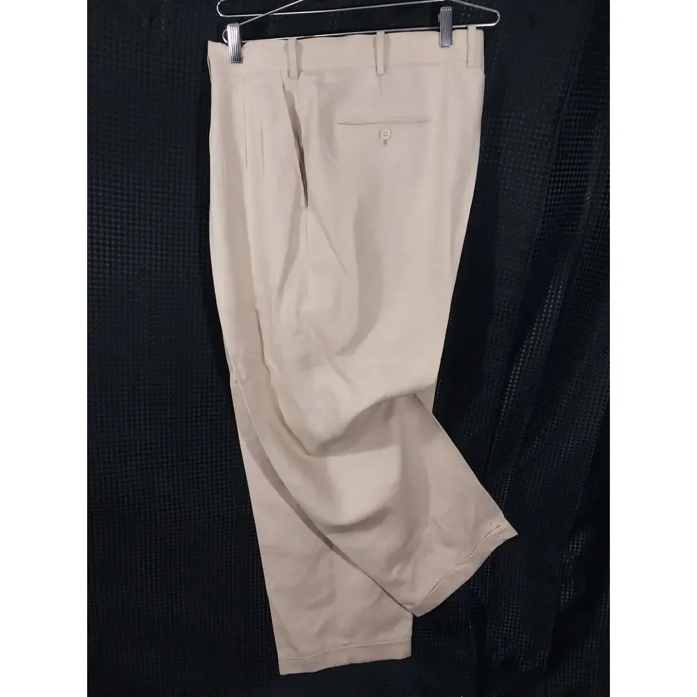 INSERCH! 100% LINEN! NATURAL TAN PLEAT FRONT, CUFFED, WIDE LEG DRESS PANTS! 42W